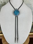 Stunning Large Vintage Silver Tone   Turquoise Western Bolo Tie