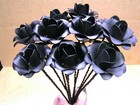 Ten Medium Metal Black Rose Flowers With Stems  Accents  Embellishments  Crafts
