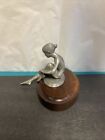 Vtg Pewter Ballerina Figure On Wood Base Signed Lamb 1981 W  Certificate