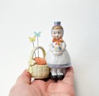 Cute Girl Lady Half Doll Pin Cushion Luster Figurine Porcelain Old Vtg Japan
