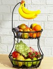 2-tier Fruit Basket Bowl Stackable Vegetable Storage With Banana Tree Hanger 