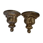 Vintage Ornate Wall Sconce Shelves Gold Corbel Pair Acanthus Leaf Wall Decor Set