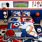 Blue Plaid Balls Boys Comforter Set Twin Size 2pcs 1 Pillowcase