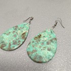 Vtg Navajo Sterling Earrings Green Turquoise Slab Large Dangle