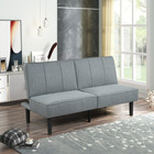 Convertible Studio Futon  Gray Linen Upholstery  Foldable Sofa Bed Lounger  New 