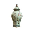 Vintage Chinese Light Celadon Green Relief Motif Hexagonal Porcelain Jar Gb321