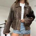 80s Oversize A2 Military Vintage Style Distressed Brown Real Leather Jacket