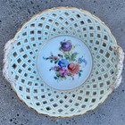 Vintage Dresden Porcelain Hand-painted Basket Weave Handled Bowl - 6 