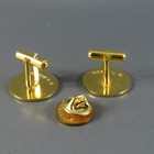 Vtg T  Dubois Cufflinks   Tie Tack Pin Set American Flag Smiley Face Gold Tone