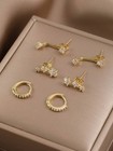 Dainty Cz Huggie Hoop Climber Stud Earrings Set Gold Tone Women 3 Pairs