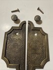 Vtgset Of Vintage Armoire Door Knob Plates   Knobs Ornate Cast Polished Brass