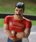 1963 Antique Bourbon Weightlifter Strongman Backbar Display Decanter 12  Tall