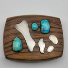 Vintage Sterling Silver Turquoise Southwest Wood Inlay Belt Buckle Rodeo Western