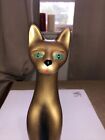 Vtg 18     Siamese Cat Figurine Mid Century  Ceramic Handmade Painted Blue Eyes