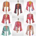 5 Pcs Lot Of Indian Vintage Cotton Kantha Quilt Bell Sleeve Crop Top Retro 60s