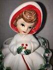 Vintage Relpo Christmas Holly Girl Figurine Large Planter  6024   7x6x5