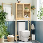 Bathroom Cabinet Over The Toilet Storage Organiser Laundry Shelf W  Rattan Door