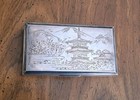 Vintage Etched Japanese Sterling Silver Wood Lined Wooden Box Mt Fuji Marked 950