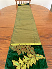 Vtg Green Table-runner Velvet Embellished Ends Embroidered Leaves Sequin Glitter