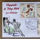 Monaco First Day Cover Fdc 1964 Tokyo Olympics Hand Painted Fencing Cachet