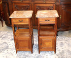 Pair Of Country French Antique Oak  Marble Top Nightstands