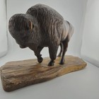 Vintage Buffalo Sculpture Hand Carved Wooden Sculpture 12 x6 x6 