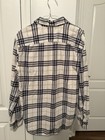 American Eagle Men s Plaid Flannel Button-up Shirt White Navy Long Sleeve Size M