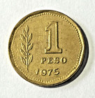 1975 Argentina 1 Peso Coin Radiant Sun Face Grain Sprig South America