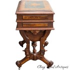 Antique Victorian Walnut Burl Marquetry Inlaid Sewing Work Table Basket C 1870