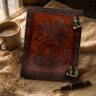 Vintage Handmade Leather Journal 6x8 Griffin Embossed Writing Diary Lock Book