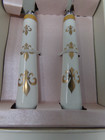 Wedding Cake Knife server Set-stainless Steel ceramic White W gold Fleur De Lis