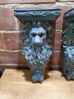 Pair Lion Head Wall Shelves Mounted Copper Patina Painted Mixed Materials Ornate