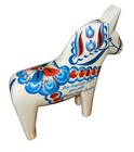 Authentic Swedish 10    White Wooden Dala Horse Grannas A  Olssons W  Inscription