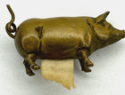 Antique Figural Pig Tape Measure Brass Wind-up Tail Seamstress Crafting Antique