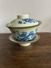 Chinese Gaiwan Dragon Celedon Glaze Tea Cup Lid   Saucer Crazed 6 Character Mark