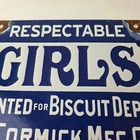 Vintage Girls Wanted Sign - Biscuit Department Porcelain Gas Pump Sign