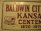 Vtg Baldwin City Kansas Ks 1970 Centennial Embossed Booster License Plate Tag