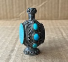 Vtg Scent Spice Snuff Jar Bottle Flask Pendant Hand Made Filigree Metal W stones