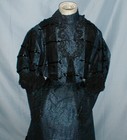 Ornate Antique Dress Victorian 1890 s Blue And Black Print Silk Lavish Trims