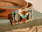 Vintage Southwestern Thunderbird Belt Buckle Nickel Silver Inlay 3    Western