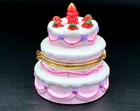 Birthday Cake Trinket Box  Pink Strawberry Cake Figurine  Porcelain Ring Box