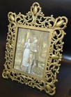 Gorgeous Ornate Antique Large Brass Picture Frame With An Old Print