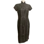 Shanghai Tang Women Sz 8 Black Qipao Cheongsam Silk Short Sleeve Jacquard Dress