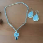 Ascopa Israel 925 Sterling Silver Roman Glass Topaz Necklace   Earrings Set