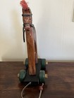 Vintage Wood Carved Horse On Wheels Pull Toy Rustic Country Primitive Decor Euc