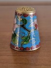 Cloisonne Thimble - Gold Tone Enamel Inlay - Scalloped Design Edge