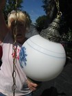 Vintage Mcm White Swag Light 10  White Ball With 3 Blue Flowers 12 Ft  Chain