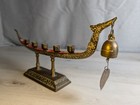 Vintage Brass Cast Iron Candlestick Holder Dragon Boat Candlabra Copper Bell