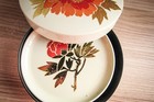 Set Of 4 Vintage Hand-crafted Floral Coasters In Tin Box Otagiri Made In Japan