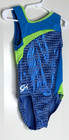 Gk Elite   Cm Gymnastics Dance Leotard Child Medium Blue Lime Green Asymmetric